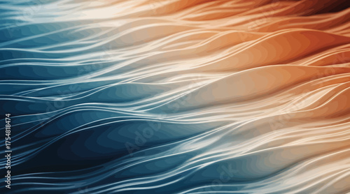 Vector art of abstract background with wavy lines in blue and orange tones, creating a smooth and dynamic pattern, perfect for modern designs and artistic projects