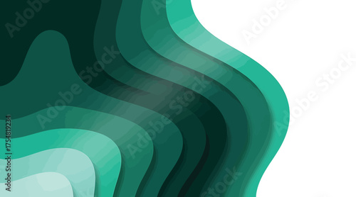Vector art of abstract green paper cut background with shadow modern minimalist carving art with curved lines and gradient color vector illustration