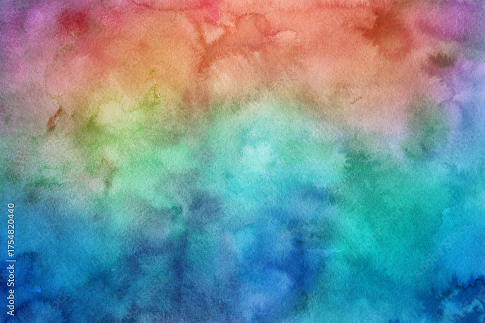 Fototapeta premium Vivid watercolor abstract background with a seamless blend of red, green, blue, and orange hues, creating a vibrant and textured artistic surface perfect for creative and decorative designs.