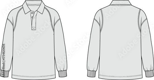 Polo Shirt Long Sleeve Collar Button Placket Fashion Apparel Clothing Garment Technical Sketch Flat Drawing Design Illustration Ribbed Cuffs Classic Casual Formal