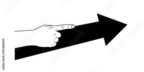 A simple vector line drawing of a hand pointing along a bold arrow, symbolizing forward direction and guidance