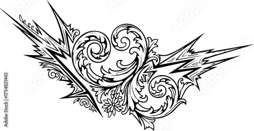 Фотография Elegant floral flourish with edgy lightning bolts, a modern baroque design eleme