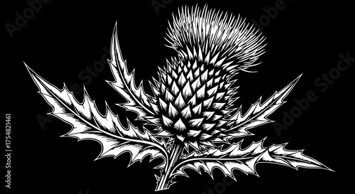 Photography Stunning detailed thistle illustration, Scottish symbol of pride and resilience,