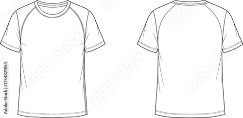 T‑Shirt Raglan Short Sleeve Casualwear Clothing Fashion Apparel Garment Technical Sketch Flat Drawing Design Illustration Sporty Comfortable Modern Unisex