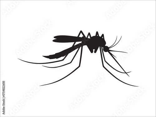 Black silhouette of a mosquito vector illustration on white background