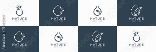 nature cosmetic logo series. healthy drop logotype.