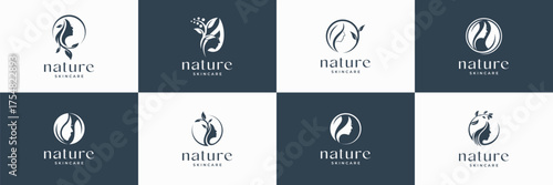 nature skincare logo series. healthy skin product sign.