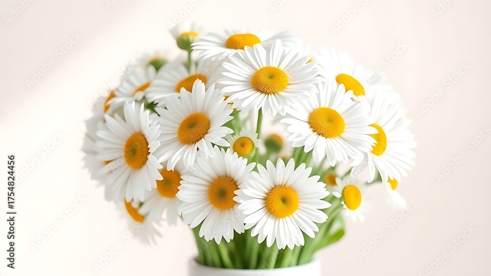 Obraz premium Fresh daisies in a simple white vase, radiating natural charm and understated elegance.