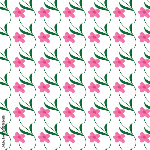Wallpaper Mural Floral Pattern With Pink Flowers And Green Vines On White Background - Seamless Design For Textiles And Decor Torontodigital.ca