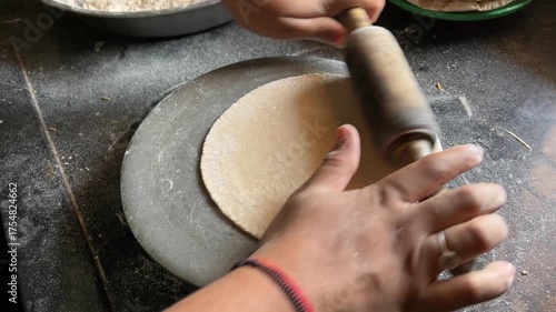 Making Roti on Chakla with Rolling Pin | Indian Woman Hands Rolling Dough for Traditional Flatbread