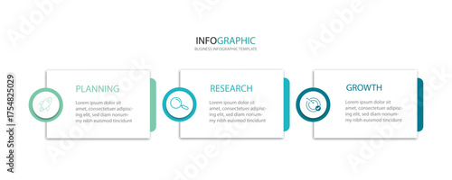 3 steps infographic template with 3 options. Flowchart that can be used for business report, data visualization and presentation. Timeline infographic elements vector illustration.	