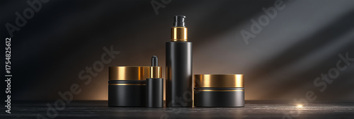 skincare bottles and jars, smooth matte surfaces with glossy accents