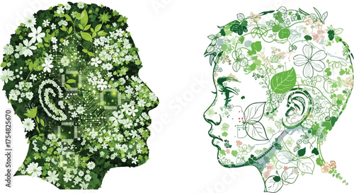 Abstract green tree with human head and green leaves is a stock photo concept