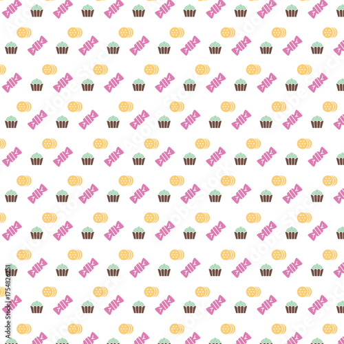 Cute Sweet Treat Pattern | Cupcake Candy Cookie Seamless Design Background