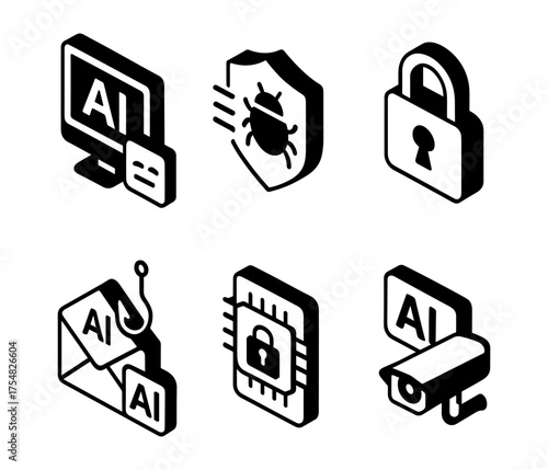 AI security and privacy , phishing, shield, lock, secure chip, CCTV