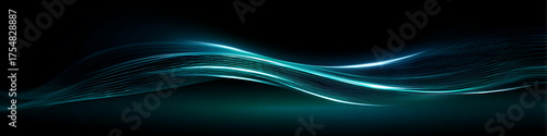 Dynamic glowing light paths in teal and blue on dark background for effective electric vehicle advertising banners