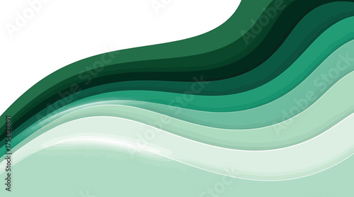 Vector art of a captivating abstract background featuring a mesmerizing array of green hues, gracefully layered in a wavelike pattern, creating a visually stunning and dynamic composition