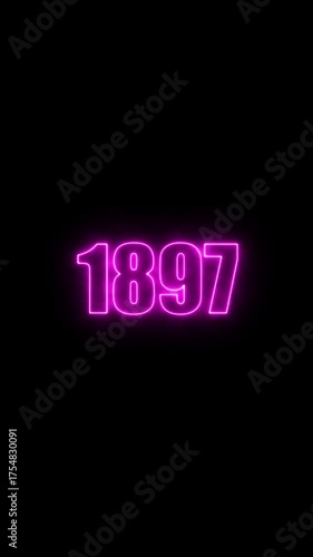 Neon pink glowing number 1897 on a black background year