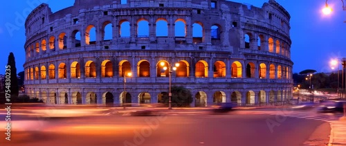 Wallpaper Mural Majestic Colosseum at Dusk: A mesmerizing time-lapse captures light streaks in motion across the Torontodigital.ca