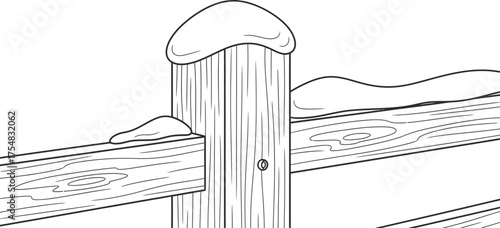 Fence snow winter wood post line art drawing cold white black outdoor rural