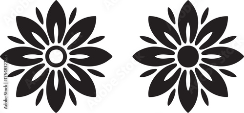 Two black floral ornaments on white background flower design