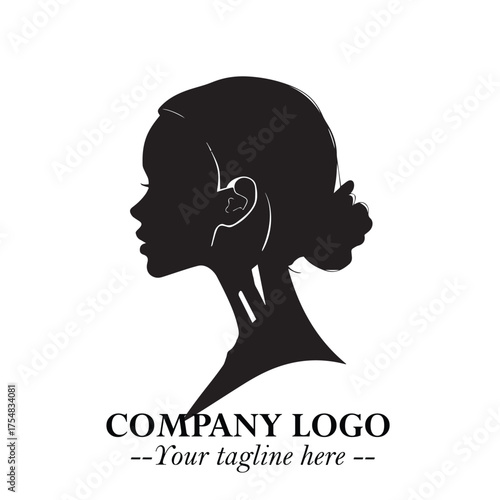 Head of Beautiful Woman as Robot Logo Symbol in Black on the White Background Futuristic Design