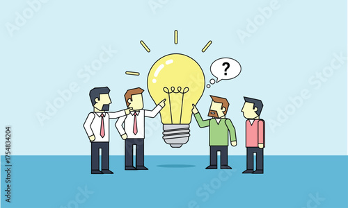 Creative brainstorming session with a lightbulb representing a new idea and teamwork collaboration