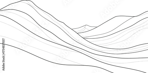 Abstract landscape mountains hills lines monochrome nature background art