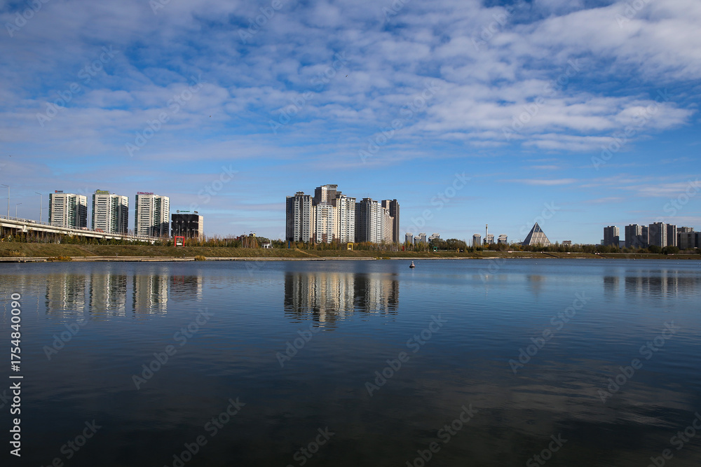 Fototapeta premium Astana is the capital of the Republic of Kazakhstan. The city is located in the north of the country, on the banks of the Ishim River. 