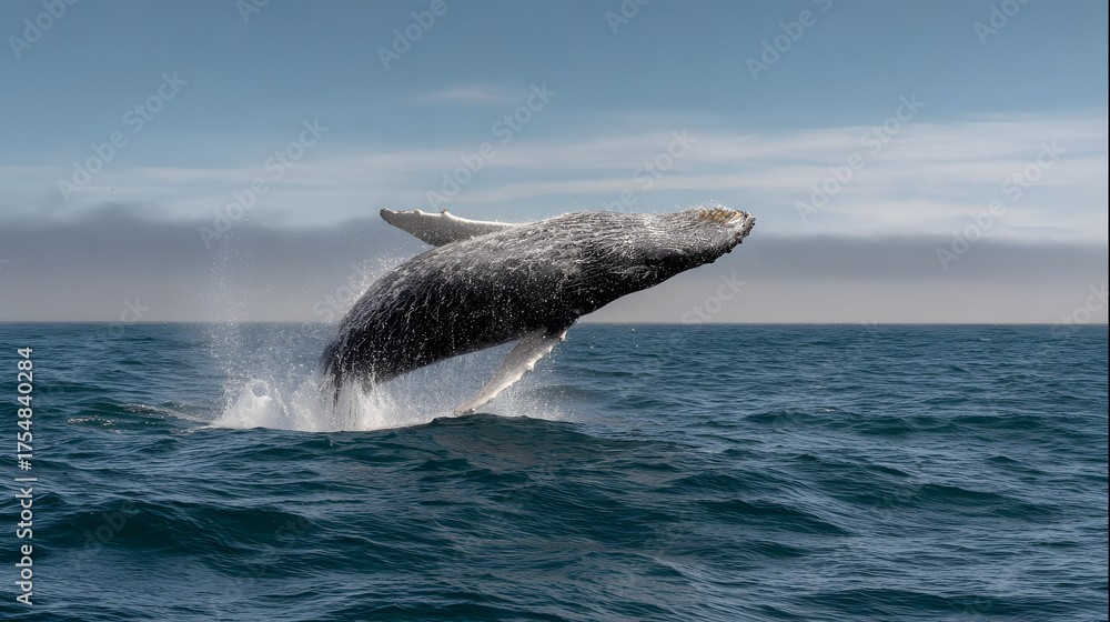 Fototapeta premium Humpback whale breaching the ocean surface in a stunning display of power