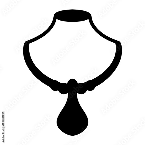 Elegant necklace on mannequin display with teardrop pendant in simple black silhouette