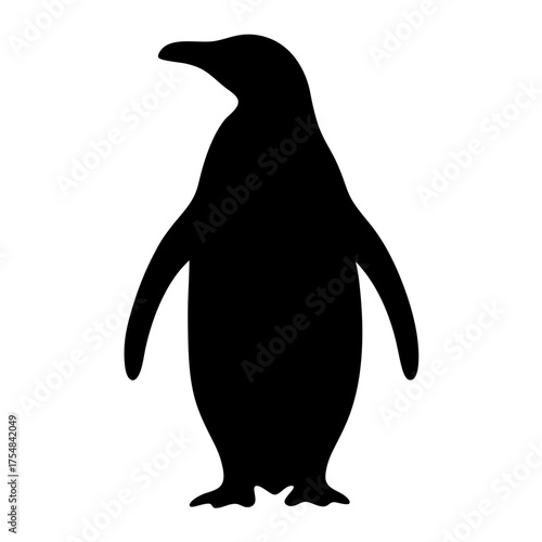 Black silhouette of a penguin standing on its feet looking upward