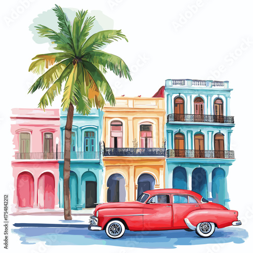 Havana. Havana hand drawn watercolor illustration