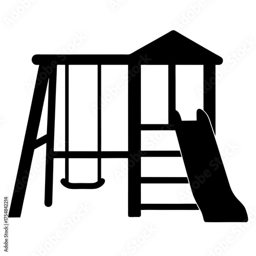 Black Silhouette of a Playground with Swings and a Slide Structure