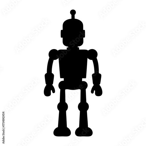 Silhouette of a retro style robot standing still on a white background