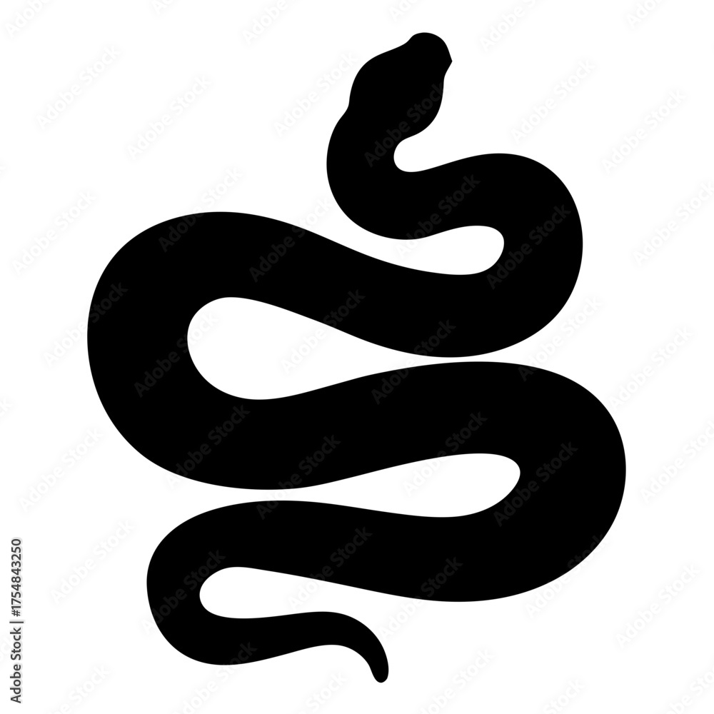Obraz premium Stylized snake illustration in bold black, curled and ready to strike