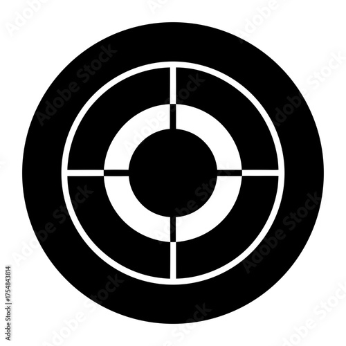 Abstract Black and White Target Icon with Circular and Crosshair Design