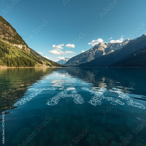 Traces of water currents form the word “taxi” inside a lake.