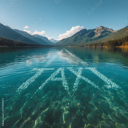Traces of water currents form the word “taxi” inside a lake.