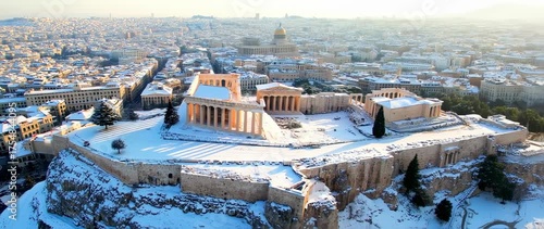 Wallpaper Mural Acropolis of Athens Under a Blanket of Winter Snow, Scenic View of Ancient Landmark Torontodigital.ca
