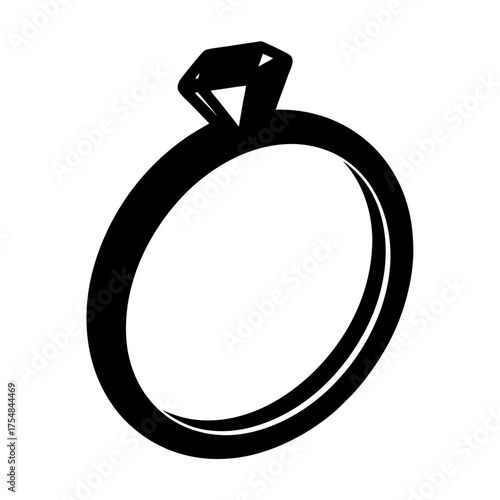 Elegant black and white graphic of a diamond solitaire engagement ring