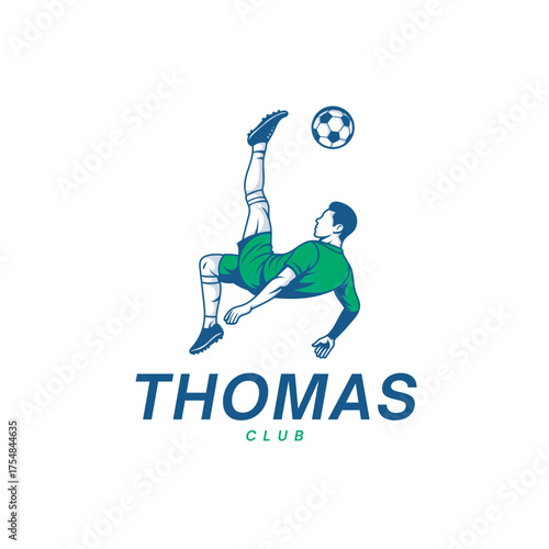 Dynamic soccer player executes a bicycle kick, capturing the thrill of athletic competition and teamwork for sports brands.