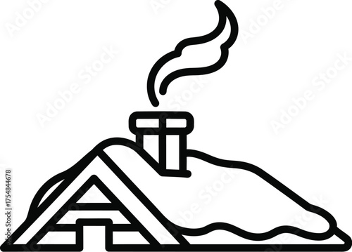 Winter snow house chimney smoke roof cold weather holiday season christmas home icon