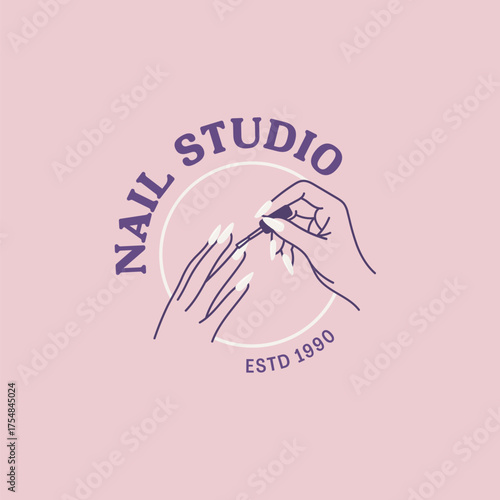 Chic nail studio logo design for beauty salon branding, showcasing elegant hands applying polish.