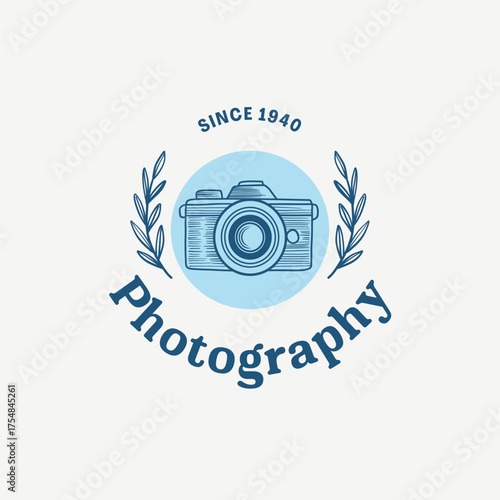 Vintage photography emblem with classic camera illustration and 'Since 1940' text creating timeless brand appeal