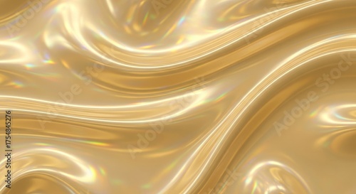 Luxurious Golden Liquid Waves with Iridescent Reflections - Abstract Background Texture
