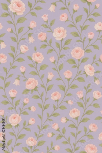 Floral elegance: A delicate pattern of roses and vines on a soft, muted background