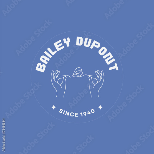 Elegant circular logo with delicate hands holding thread, celebrating brand heritage since 1940