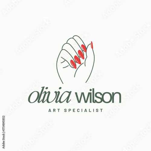 Elegant hand with red nails design for beauty salon or art logo, a sophisticated and artistic visual identity for creative professionals