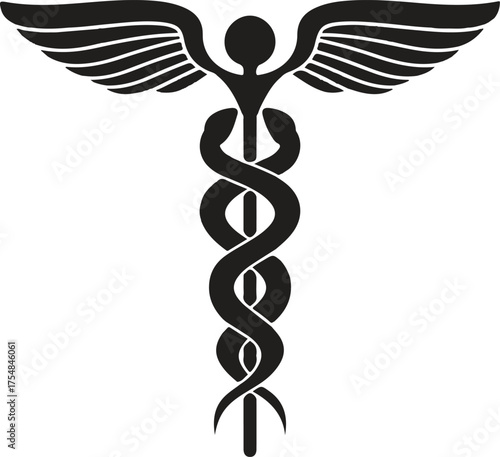Caduceus Medical Symbol - Vector Illustration.creative and simple minimal details Outline Caduceus Emblem icon sign vector. Medical Logo Design with Caduceus Symbol icon design on white background